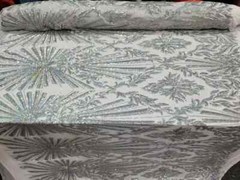 “Silver Iridescent Sequin Stretch Lace Fabric – Sold by the Yard for Prom, Brida