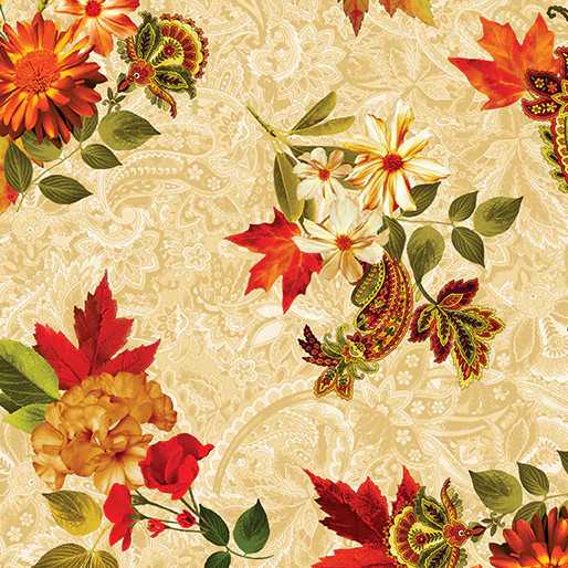 BENARTEX – Harvest Beauty By Kanvas Studio – Autumn Bouquets – Cream ,1/4 yard