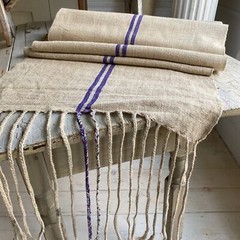Antique homespun Plain Hemp Linen Bolt PER YARD Organic Fabric PURPLE and blue