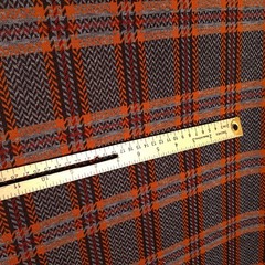 Vintage 1970s Plaid Herringbone Fabric 1.55 Yards 60″ Wide Orange Brown Suiting