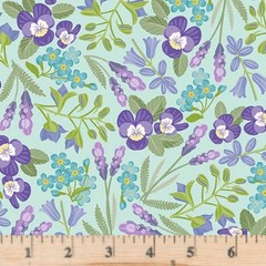 Easter Garden Spring Floral Aqua 3162Q 100% Cotton Fabric Half yd continuous cut