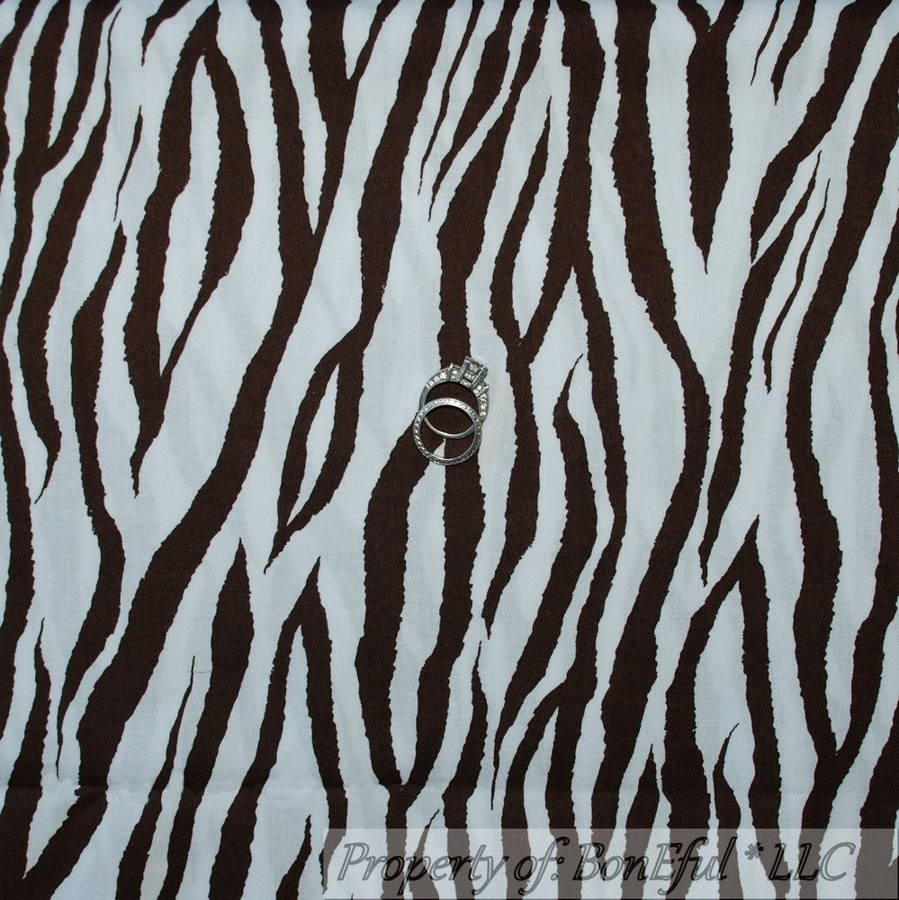 BonEful Fabric FQ Cotton Quilt Brown White Wild Zebra Skin Print African Stripe
