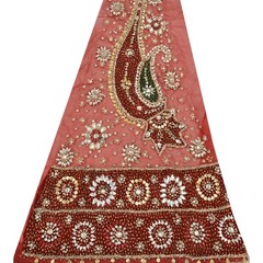 Sanskriti Vintage Design Fabric Hand Beaded Indian Dark Red Patch Work Decor