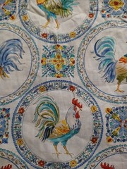 Country Roosters Blue Morning Bloom Medallion David Textiles Fabric BTHY 18×43″