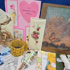 Junk Journal Lot 1Lb Ephemera Card Ribbons Book Page Fabric Button Craft Collage