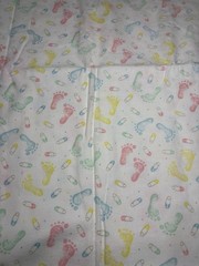 1980’s Baby Footprint Clothes Pin Fabric Remnant Flannel Cotton 49” X 43” W