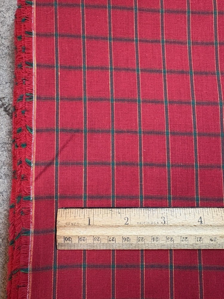 Woven plaid cotton fabric homespun 3.5 yds x 58″w, red green gold