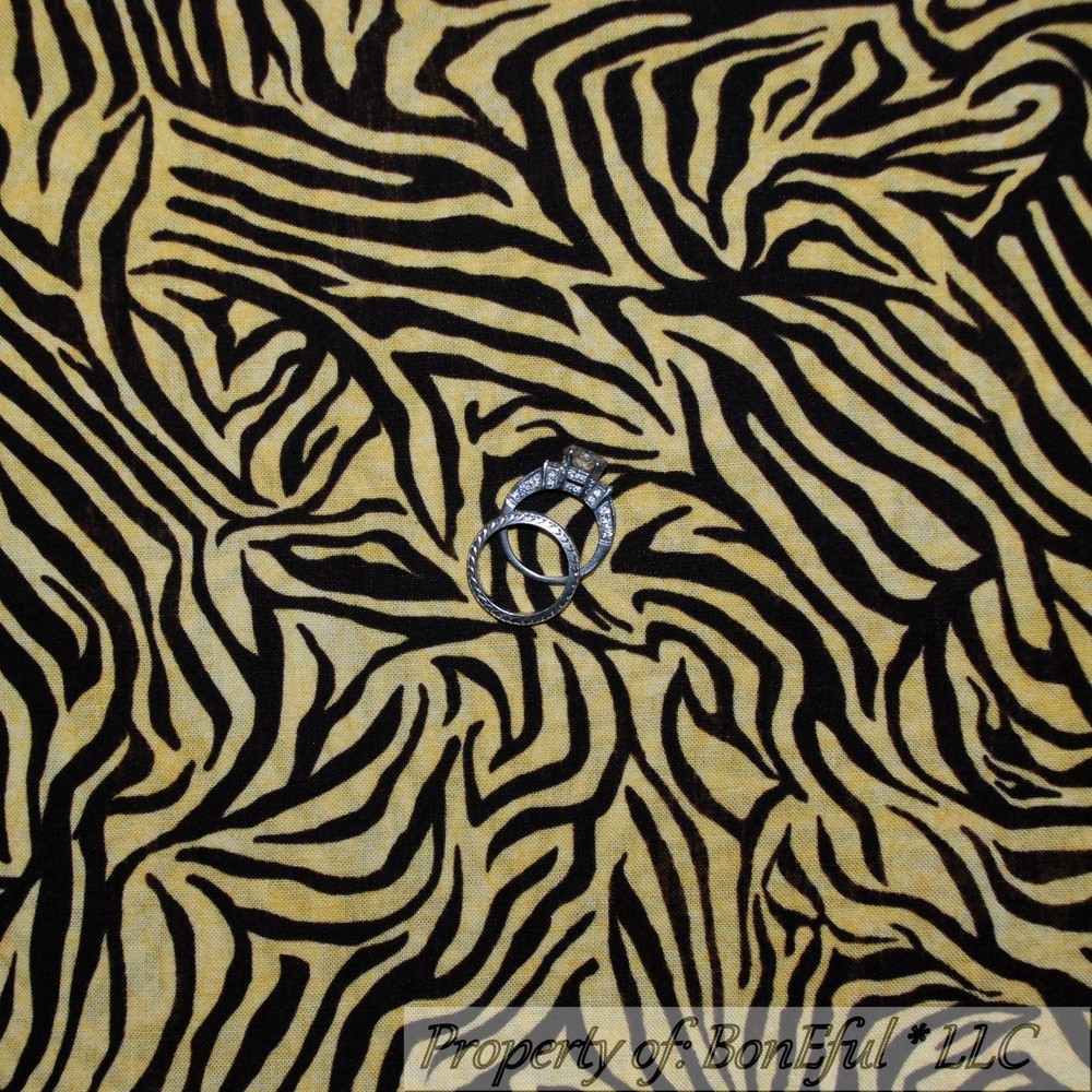 BonEful Fabric Cotton Quilt Black Gold Animal ZEBRA Skin Print Jungle Zoo SCRAP