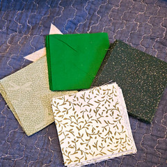 4×4 (72) Green White Floral Print Cotton Fabric Squares, Quilting DESTASH