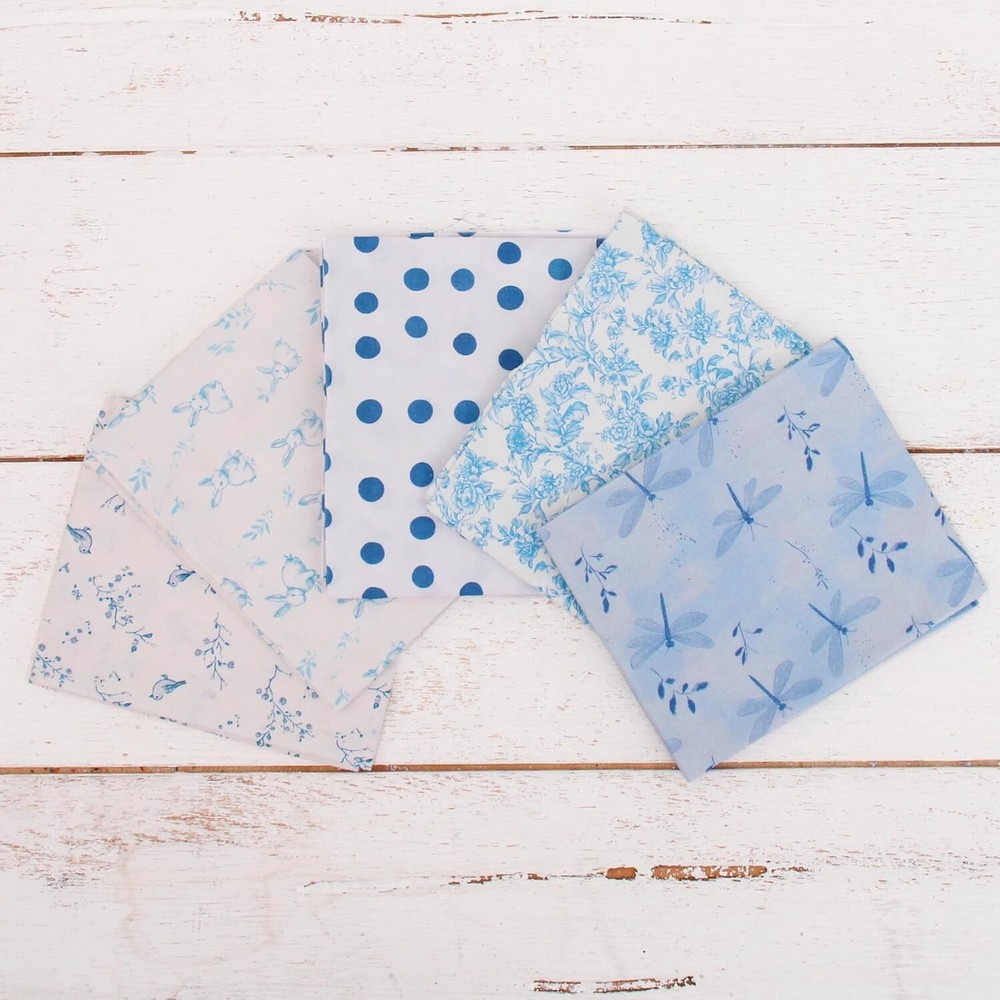 Threadart Exclusive 5 Fat Quarter Bundle Set – White and Blue 100% Cotton Fabric