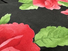 Red Green Large Scale Rose Floral Black Sateen Fabric Gertie BTHY #61