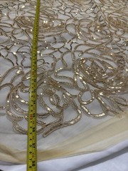 Sequins 3D Flower Embroidered Gold Tulle Fabric 3 YD + Piece Formal Bridal DIY