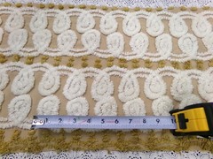 Vtg Chenille Bedspread Fabric Creamy Caramel White Dot Swirl Design 12×38″ Piece