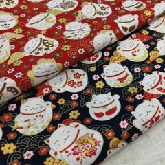 Japanese Oriental Fabric Cotton Maneki Neko Lucky Fortune Cat Feng Shui Costume