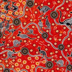 M&S Textiles – Aboriginal – Kangaroo Dreaming 2 By G I Waitairie – Red, BTY
