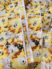 White Black Yellow Flowers & Leaves Cotton Fabric 3 Yards x 44″ Width