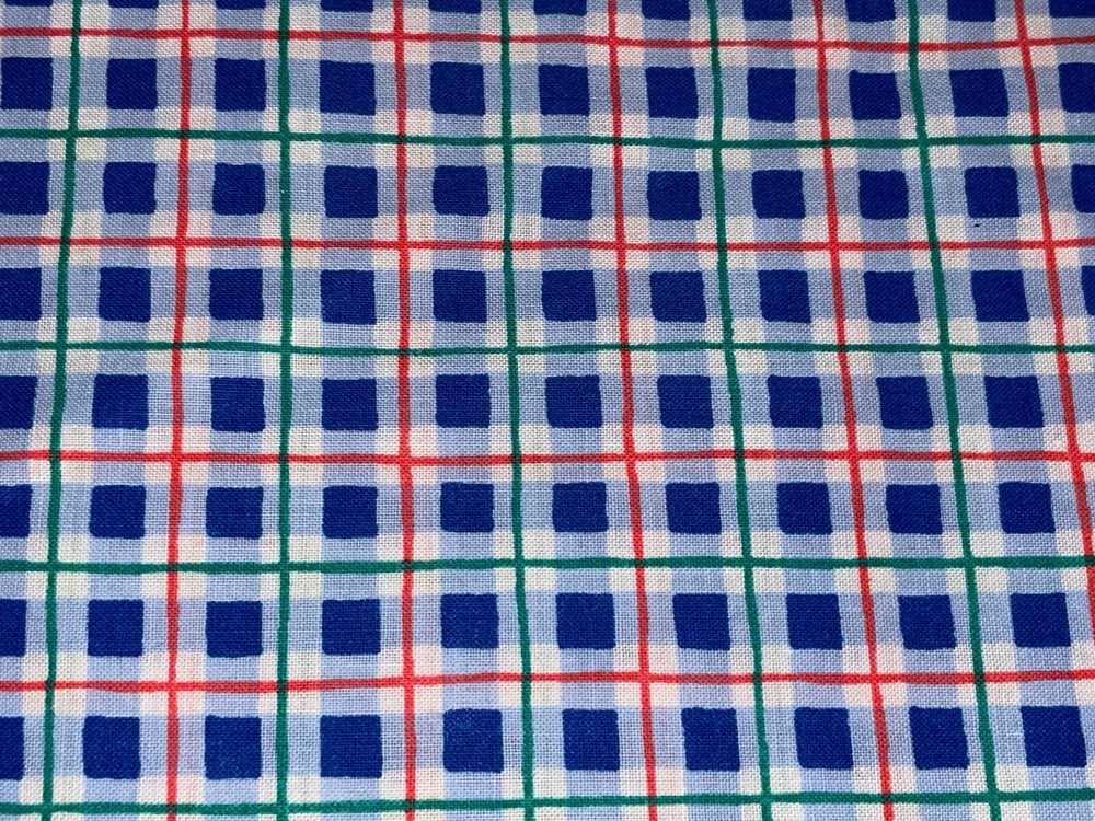 3/4 Yd Red Blue Green White Plaid Check Cotton Fabric BTHY Vintage by Cranston