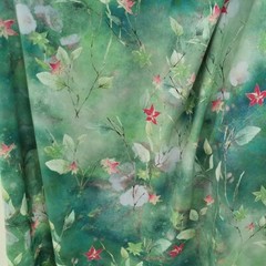 55” Wide Green Leaf Pattern Viscose Fabric Soft Dress Gown Shawl Material Rayon