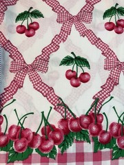 Vintage Daisy Kingdom Cherry Border Print gingham bows cotton fabric 2 yd washed