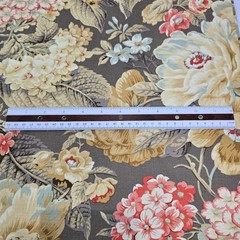 Waverly Floral Flourish Decorator Fabric Gray Coral Aqua Floral 54 x 36″