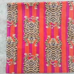 Pink Tiger Indian Hand Printed Cotton Fabric by 5 Yard Sewing Craft Dressmaking