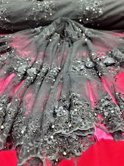 Black 3D Floral Lace Embroidered Rhinestones in a Mesh Lace Fabric By Yard