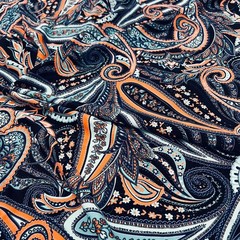 Blue and Orange Paisley Print Stretch Fabric 60″wide Swimsuit Spandex By Yard