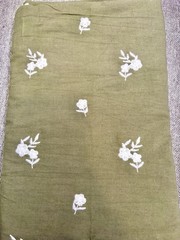 Green Floral Embroidered Cotton Linen Blend Fabric 1.5 Yard 55” Wide