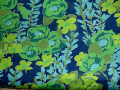 Fabric Remnant Klopman Mills 1970 Blue Green Floral 2 Yards 44 Inches Wide
