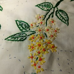 Needlework Fabric Craft Unfinished Yellow Floral Printed Pattern READ Flawed