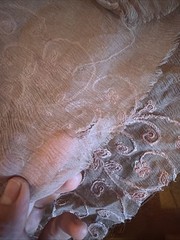 Vintage Silk Chiffon Payette Sequin Embroidery Fabric Shawl Raw Edge Blush Pink