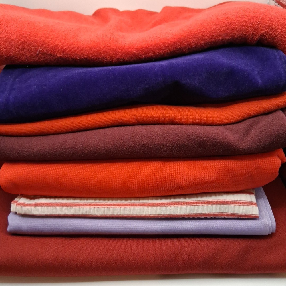 LOT: VTG Material Reds Purple Fabric Remnant Solid Strip Velvet Sew Quilt Craft