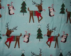 cotton flannel fabric blue aqua Christmas tree holiday BTY reindeer penguin cand