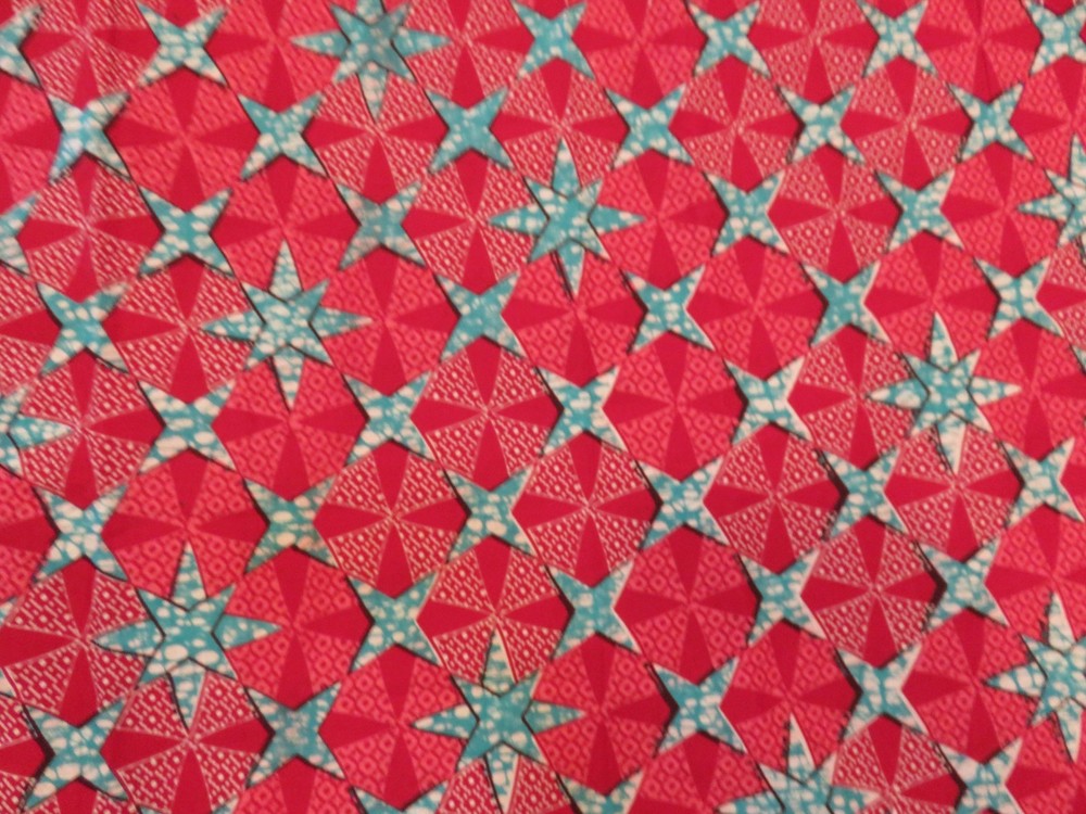 VERTITABLE WAS HOLLANDAIS RED AQUA STAR COTTON FABRIC 2.75 YDS DUTCH WAX VLISCO