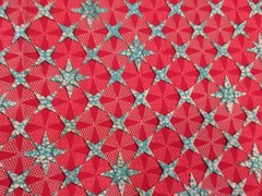 VERTITABLE WAS HOLLANDAIS RED AQUA STAR COTTON FABRIC 2.75 YDS DUTCH WAX VLISCO