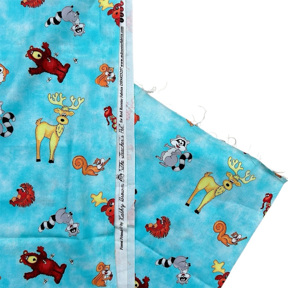 Vtg Red Rooster Forest Friends Fabric Kathy Brown Teachers Pet Cotton 3.3 Yards