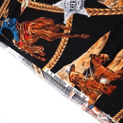 Cotton Quilting Fabric Black Western Cowboys Sheriff Horses BTHY Half Yard