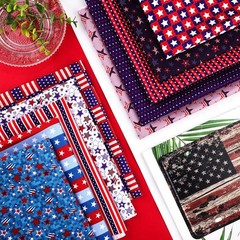 10 Pcs Patriotic Cotton Quilting Fabric Bundle, 20×20 Inch 4th of July Red White