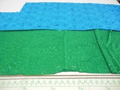 Lot of 2 fabric remnants Specialty Spandex foiled dot and glittered green blue
