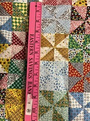 VTG 1970`s Faux Feed Sack Prints 3″ Pinwheel Squares Cheater Quilt 18″X18″ BTFQ