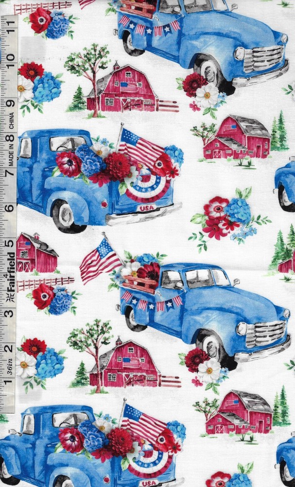USA Patriotic Floral Truck by Timeless Treasures bty