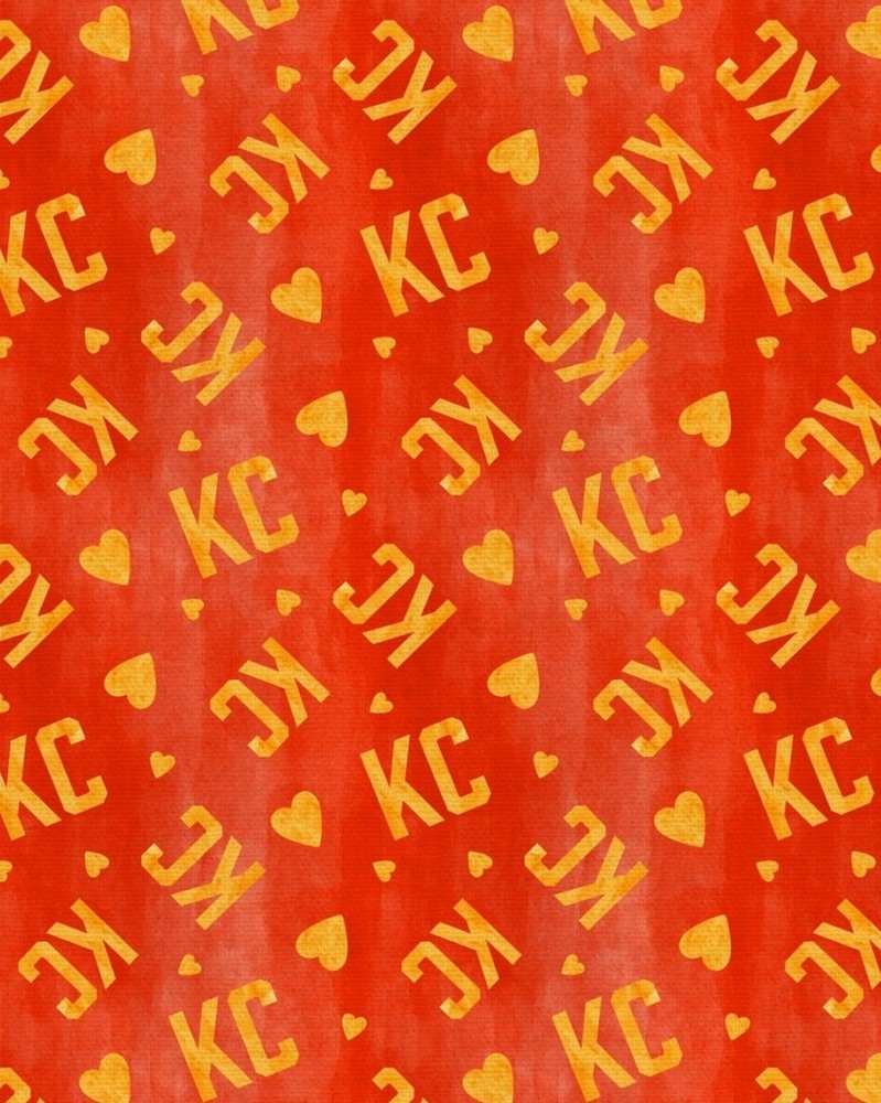Kansas City Chiefs, NFL, KC Heart Toss Fabric! Cotton•1yd•BTY•Or/Gold•FAST SHIP