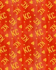 Kansas City Chiefs, NFL, KC Heart Toss Fabric! Cotton•1yd•BTY•Or/Gold•FAST SHIP