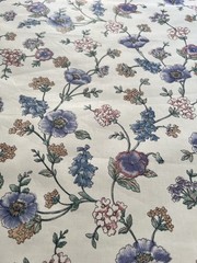 Floral Fabric Printed Polished Cotton Botanical Upholstery Drapery Purple White