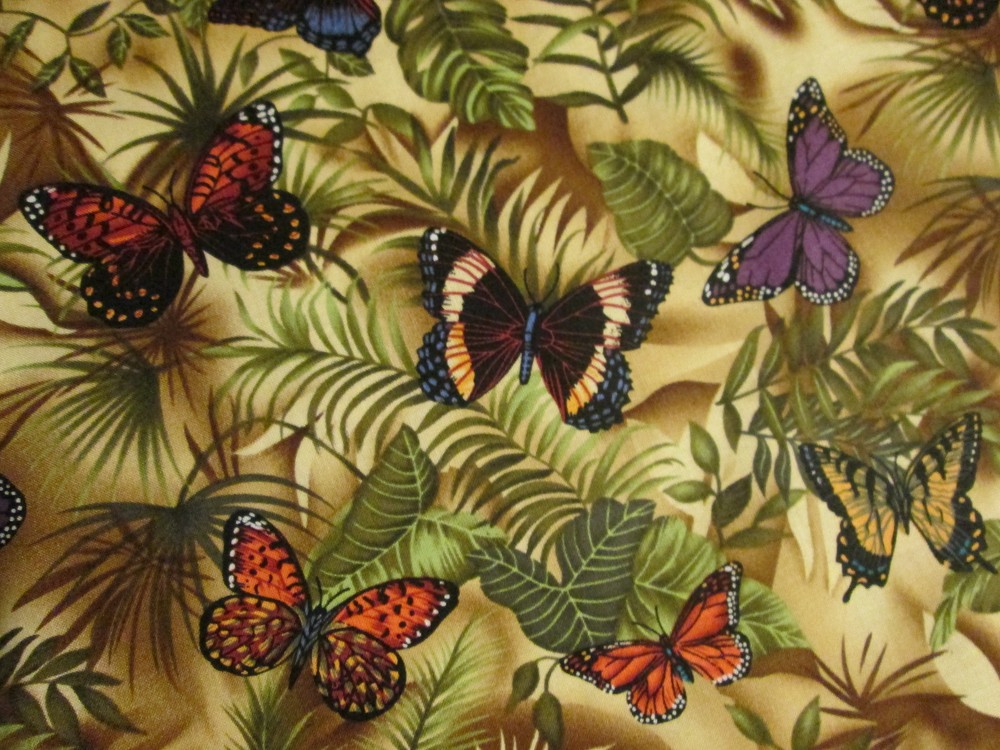 Butterfly Natural Butterflies Ferns Cotton Fabric FQ