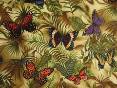 Butterfly Natural Butterflies Ferns Cotton Fabric FQ