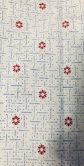 VTG Blue Dots in a Grid Pattern & Red Floral on Soft White Cotton BTFQ