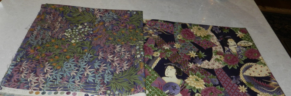 Set of 2 Kimono Collection – Hoffman Fabrics – 1 Yard Each – Mauve/Green/Purple