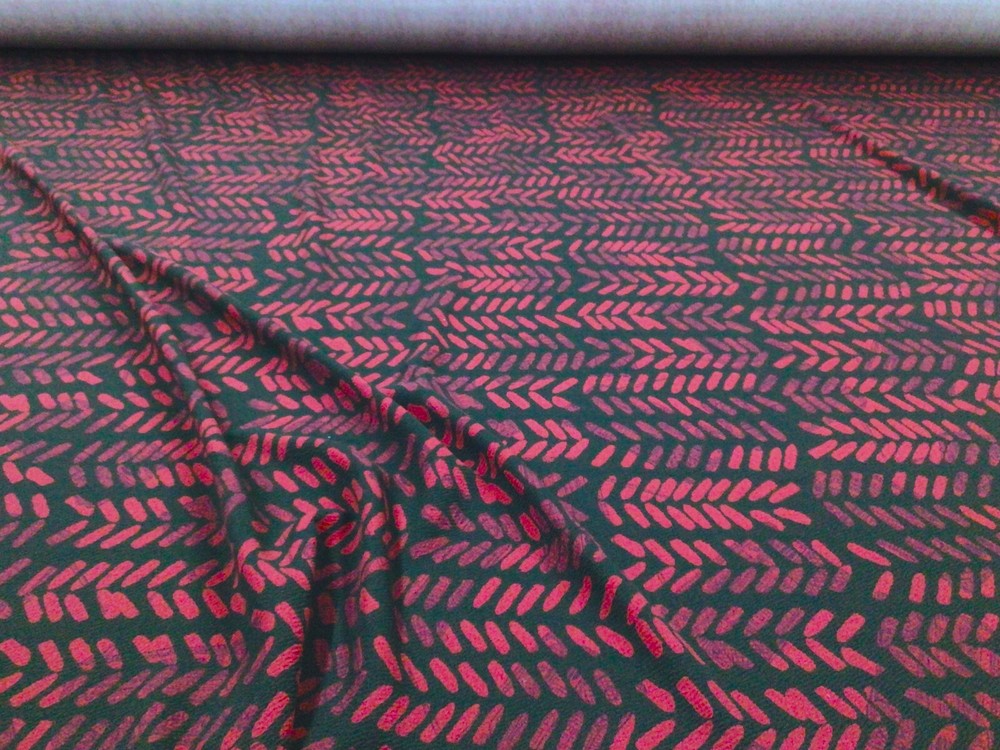 Printed Liverpool Textured Fabric 4 way Stretch Burgundy Black Abstract O270