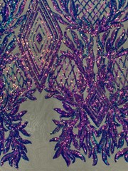 Francesca IRIDESCENT PURPLE Vines and Diamonds Pattern Sequins on NUDE Mesh Lac